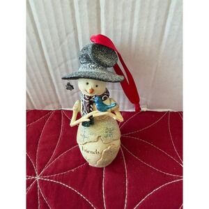 Birchwood Friends Snowman Ornament Bluebird Christmas Holiday Glitter Hat Scarf